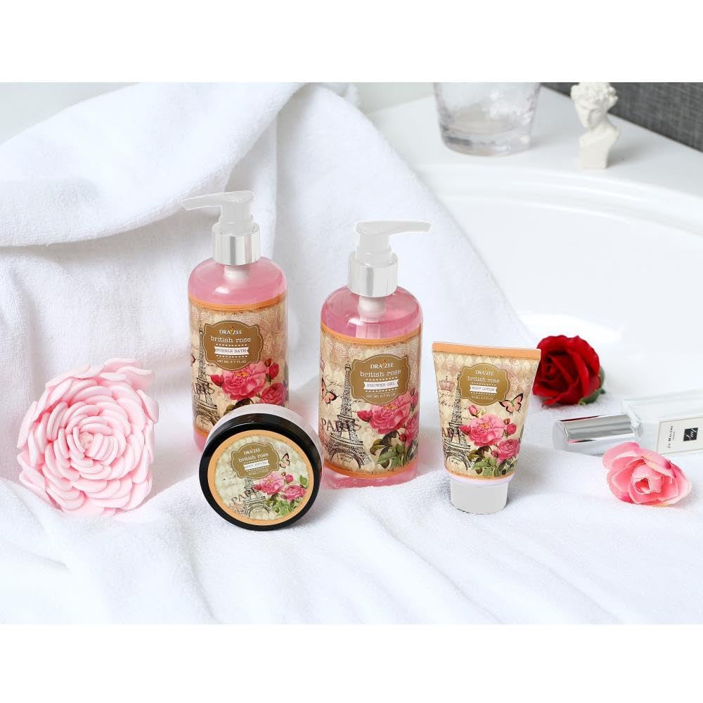 Mother’S Day Gift Baskets for Women - 8 Pcs Luxury Rose Scented Heel Shoe Design Bath and Body Spa Basket - Shower Gel, Bubble Bath, Body Butter, Lotion & More -Gift for Her, Mom, Friends by